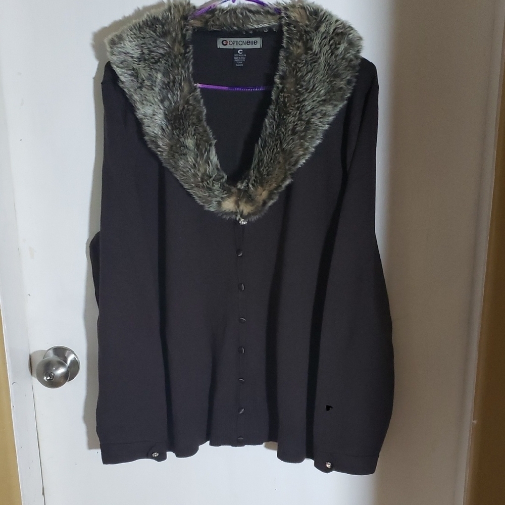 Croft & Barrow Brown Cardigan with Luxurious Faux Fur Trim